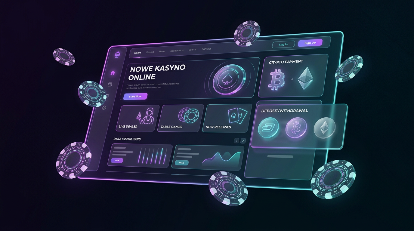 Nowoczesny interfejs kasyna online 2026 z elementami kryptowalut i neonowym designem
