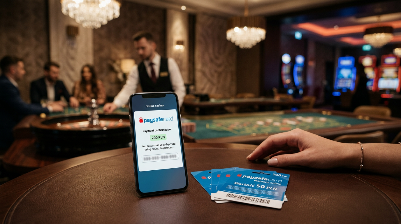 Smartfon z potwierdzeniem płatności Paysafecard w luksusowym kasynie online